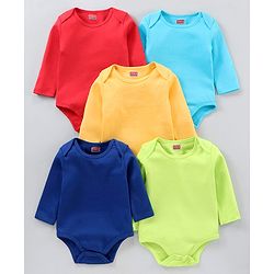 Babyhug 100% Cotton Full Sleeves Solid Onesies Pack of 5 - Multicolor