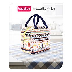 Babyhug Portable and Reusable Insulated Lunch Bag With Strips Print|For School,Travel and Outdoors|Premium & Easy to Carry| - Color May Vary