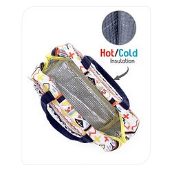 Babyhug Portable and Reusable Insulated Lunch Bag With Strips Print|For School,Travel and Outdoors|Premium & Easy to Carry| - Color May Vary