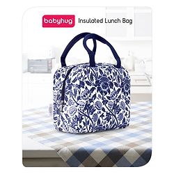 Babyhug Portable and Reusable Insulated Lunch Bag with Floral Print|For School,Travel and Outdoors|Premium & Easy to Carry| - Blue