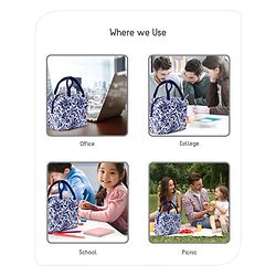 Babyhug Portable and Reusable Insulated Lunch Bag with Floral Print|For School,Travel and Outdoors|Premium & Easy to Carry| - Blue