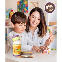 Babyhug Magical Creatures 18 Double Side Stick Wooden Puzzle Set| Montessori Pre-School Educational and Learning Toy For 3-6 Years Kids| 6 Different Design Fun & Interesting Way To Learn Things Stick Puzzle| BIS Certified