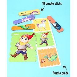 Babyhug Magical Creatures 18 Double Side Stick Wooden Puzzle Set| Montessori Pre-School Educational and Learning Toy For 3-6 Years Kids| 6 Different Design Fun & Interesting Way To Learn Things Stick Puzzle| BIS Certified
