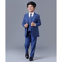 Babyhug Full Sleeves 4 Piece Party Suit with Tie Solid - Navy