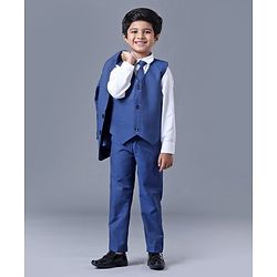 Babyhug Full Sleeves 4 Piece Party Suit with Tie Solid - Navy