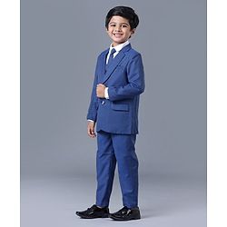 Babyhug Full Sleeves 4 Piece Party Suit with Tie Solid - Navy