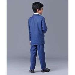 Babyhug Full Sleeves 4 Piece Party Suit with Tie Solid - Navy
