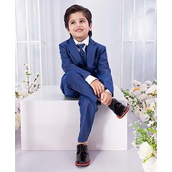 Babyhug Full Sleeves 4 Piece Party Suit with Tie Solid - Navy