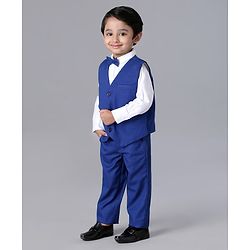 Babyhug Full Sleeves Party Suit with Bow Solid - White Blue