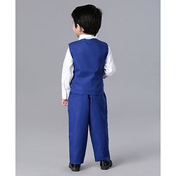Babyhug Full Sleeves Party Suit with Bow Solid - White Blue
