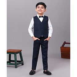Babyhug Full Sleeves 3 Pieces Party Suit With Bow - Blue