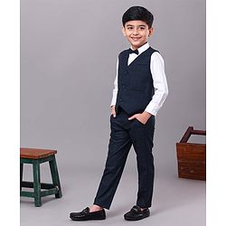 Babyhug Full Sleeves 3 Pieces Party Suit With Bow - Blue
