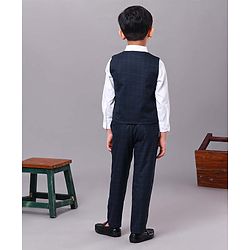 Babyhug Full Sleeves 3 Pieces Party Suit With Bow - Blue