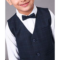 Babyhug Full Sleeves 3 Pieces Party Suit With Bow - Blue