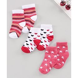Cutewalk by Babyhug Cotton Ankle Length Multi Print Socks Pack of 3 - Multicolour