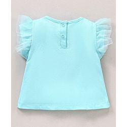 Babyhug Half Sleeves Tee With Heart Applique Sequins and Mesh Frill Detailing - Blue