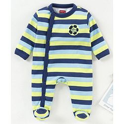 Babyhug Full Sleeves Sleep Suit Striped - Blue