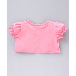 Babyhug Stripe Frock With Puff Sleeves Shrug Flower Embroidery - Pink Multicolour