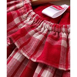 Babyhug Full Sleeves Frilled Lurex Checked Frock - Red