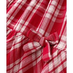 Babyhug Full Sleeves Frilled Lurex Checked Frock - Red