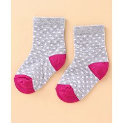 Cute Walk by Babyhug Ankle Length Antibacterial Socks Polka Dot Design Pack of 3 - Pink Purple Grey