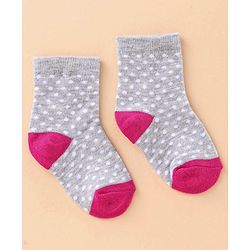Cute Walk by Babyhug Ankle Length Antibacterial Socks Polka Dot Design Pack of 3 - Pink Purple Grey