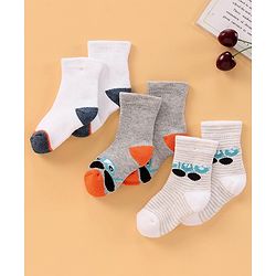 Cute Walk by Babyhug Anti Bacterial Ankle Length Terry Socks Pack of 3 - White Grey