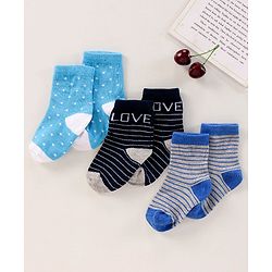 Cute Walk by Babyhug Anti Bacterial Ankle Length Terry Socks Pack of 3 - Light & Navy Blue Grey
