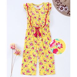 Babyhug Half Sleeves Jumpsuit with Inner Tee Floral Print - Yellow