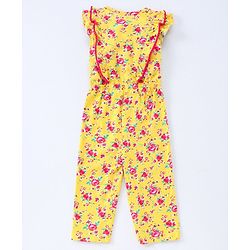 Babyhug Half Sleeves Jumpsuit with Inner Tee Floral Print - Yellow