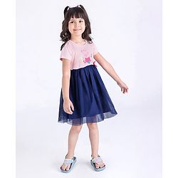 Babyhug Half Sleeves Fit and Flare One Piece Frock with Mesh Peppa Pig Print - Pink