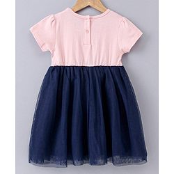 Babyhug Half Sleeves Fit and Flare One Piece Frock with Mesh Peppa Pig Print - Pink