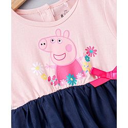 Babyhug Half Sleeves Fit and Flare One Piece Frock with Mesh Peppa Pig Print - Pink