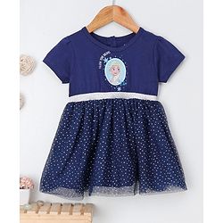 Babyhug Half Sleeves Frock Frozen Print - Navy