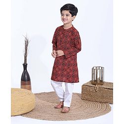 Babyhug Full Sleeves Kurta & Pajama Set Shape Print - Maroon