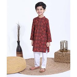Babyhug Full Sleeves Kurta & Pajama Set Shape Print - Maroon