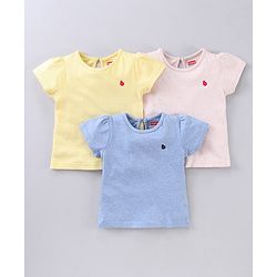 Babyhug Half Sleeves Solid Tee Pack of 3 - Yellow Pink Blue