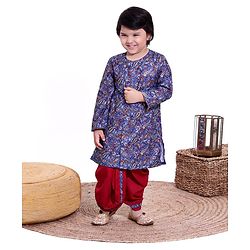 Babyhug Full Sleeves Kurta and Dhoti Set Paisley Print - Blue Red