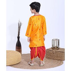 Babyhug Full Sleeves Kurta & Dhoti Set Floral Embroidery - Yellow & Red