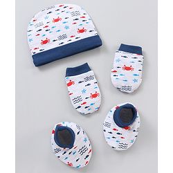 Babyhug 100% Cotton Cap Mitten Booties Set - Multicolour
