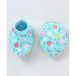Babyhug 100% Cotton Cap Mitten Booties Set - Blue